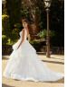 V Neck Iory Satin Organza Ruffled Dreamy Wedding Dress
